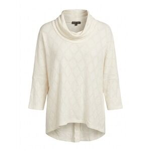 Boho Chic Ivory Diamond Textured Cowl Neck Tunic Shirt XL Back Button Detail